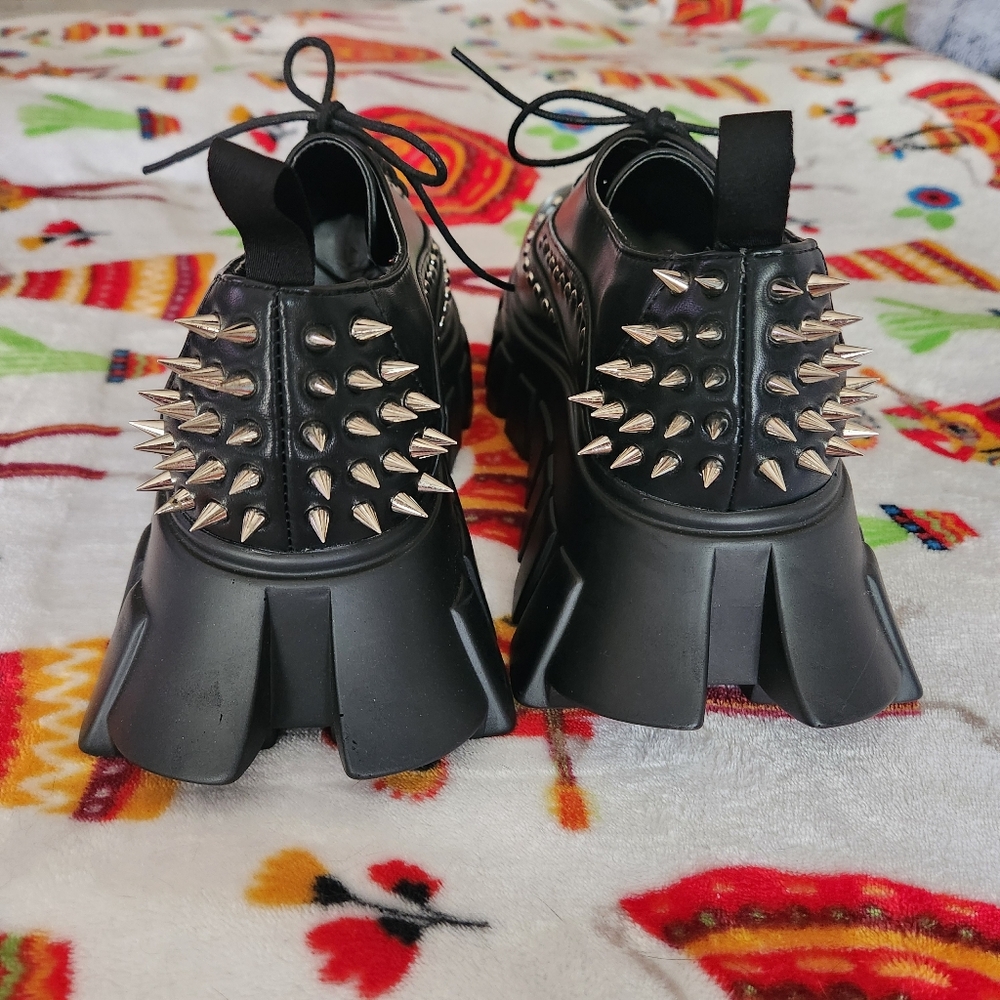 Chunky Black Studded Platform Oxfords with Spike Heel - Picture 4 of 5